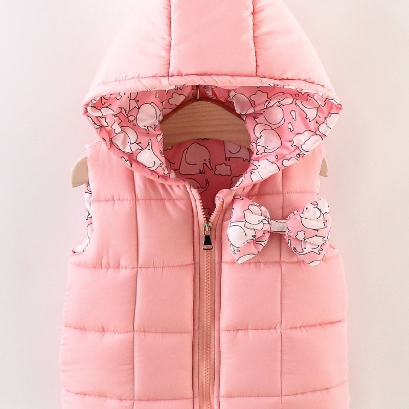 Toddler Piger Pink Elephant Print Down Vest