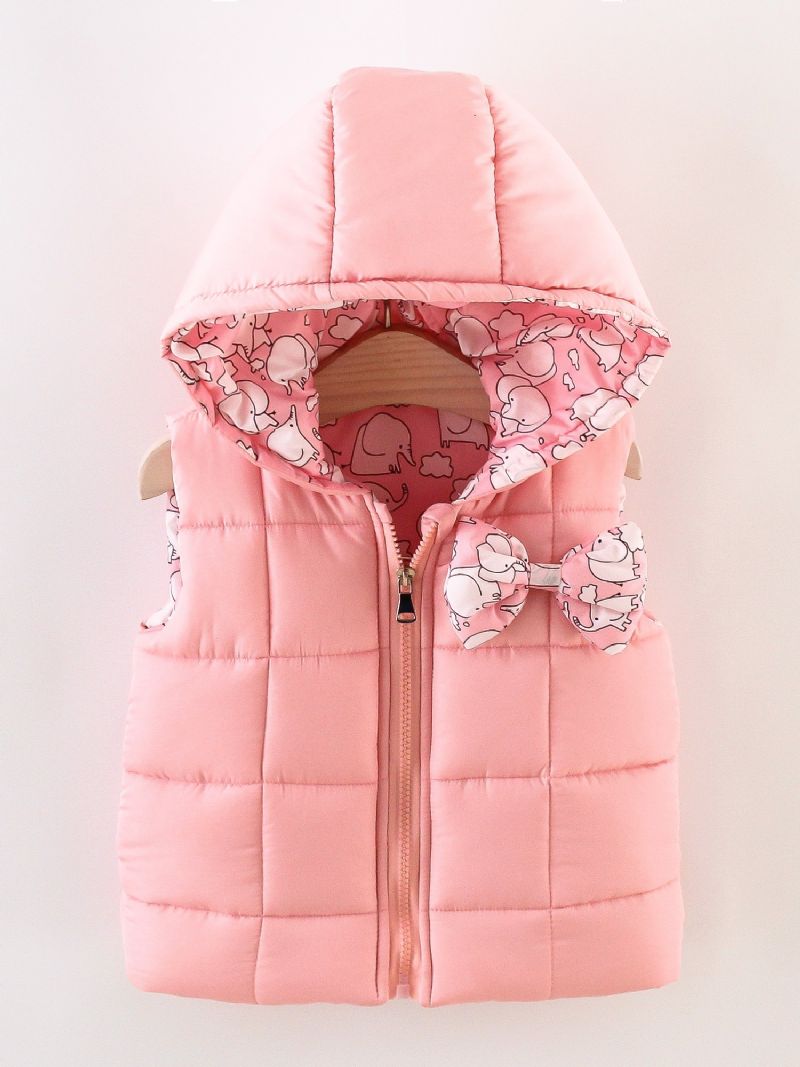 Toddler Piger Pink Elephant Print Down Vest