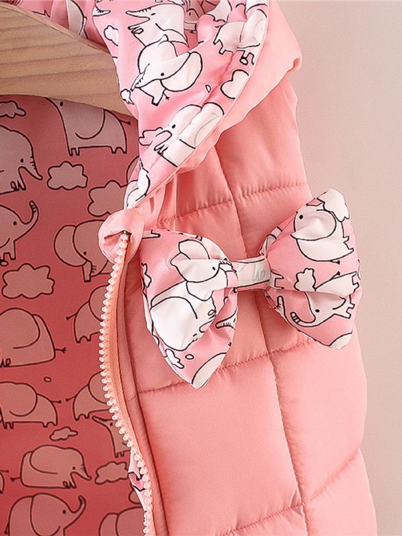 Toddler Piger Pink Elephant Print Down Vest