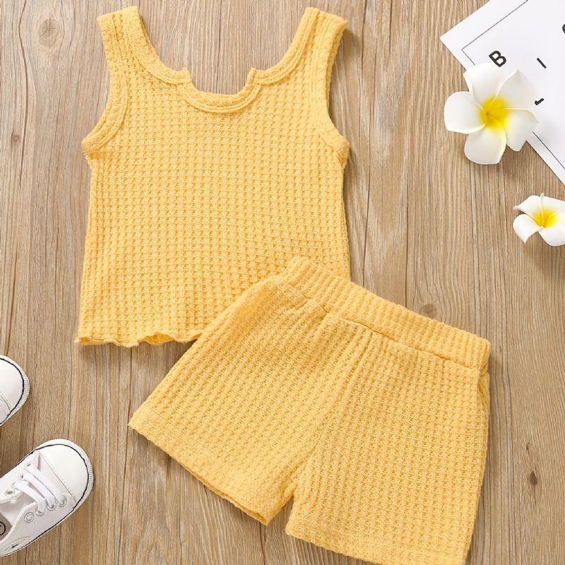 2 Stk Baby Piger Ærmeløs Crop Tank Top & Shorts Børnetøj