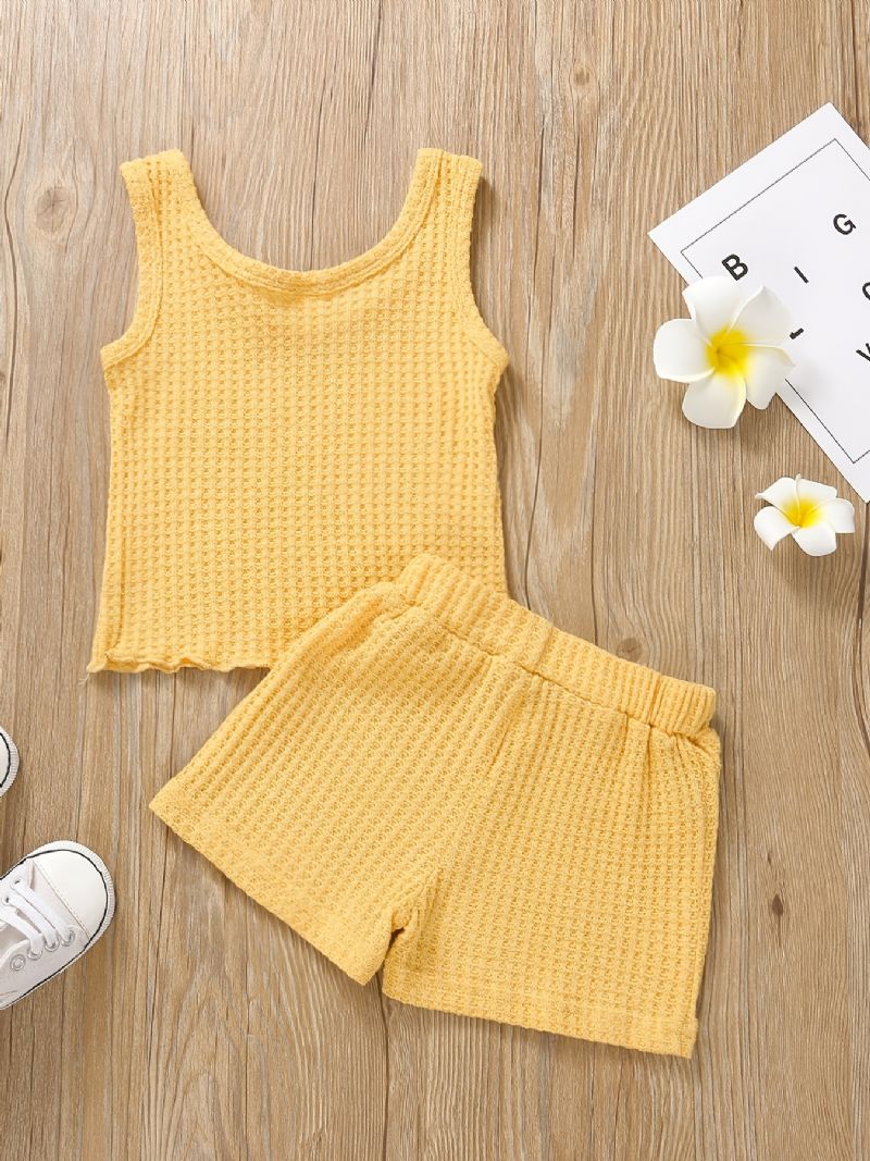 2 Stk Baby Piger Ærmeløs Crop Tank Top & Shorts Børnetøj