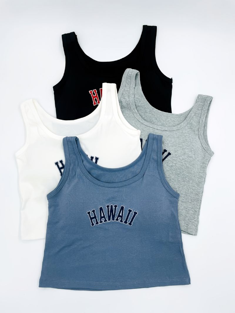 4 Stk Piger Simple Elegant Letter Print Vest Ærmeløse Bomuld Tank Tops Til Sport