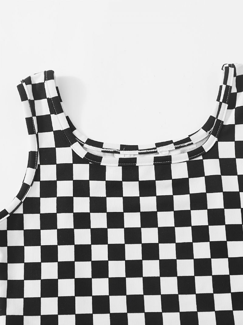 Børn Piger Plaid Ternet Print Ærmeløs Crop Tank Top Camisole Børnetøj