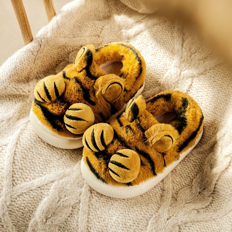 Baby Piger Drenge Tiger Design Blødsåler Anti-skrid Fleece Slippers Sko Til Vinter