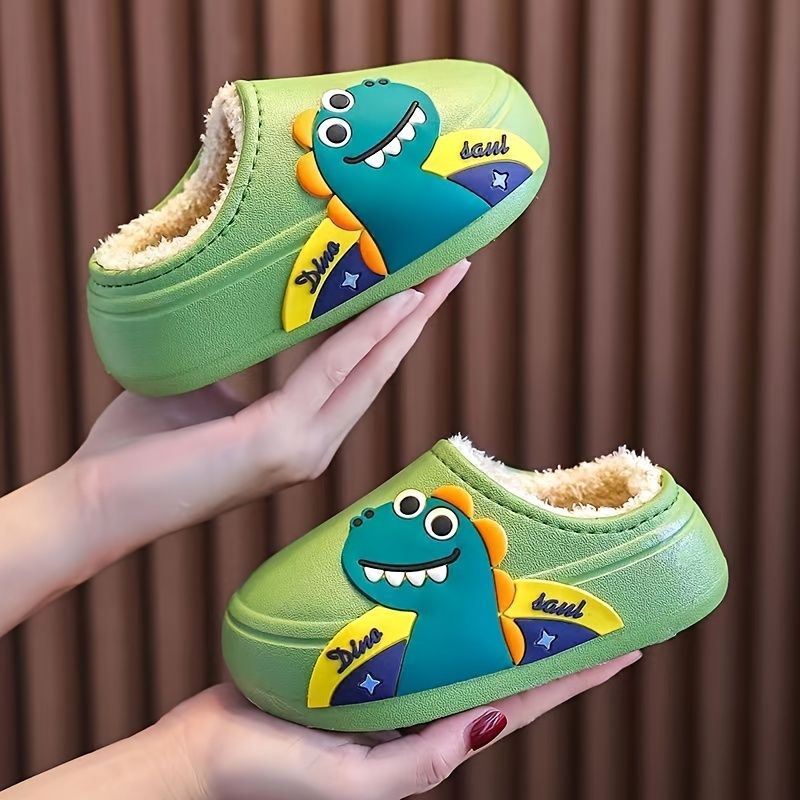 Baby-slip-on-tøfler Blødsålede Anti-slip Vandtæt Dinosaur Decor Fleece Indendørs Udendørs Rutsjebaner Til Drenge Piger Vinter Ny