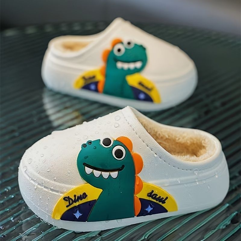 Baby-slip-on-tøfler Blødsålede Anti-slip Vandtæt Dinosaur Decor Fleece Indendørs Udendørs Rutsjebaner Til Drenge Piger Vinter Ny