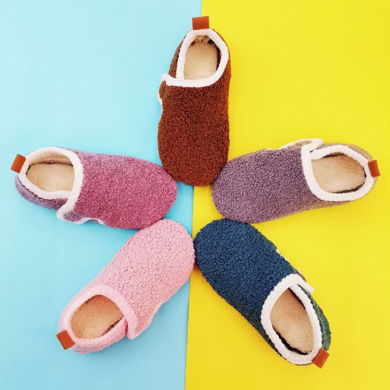 Babypiger Casual Simple Solid Hjemmesko Skridsikker Lette Slip-on Fleece Termiske Til Hjemmet