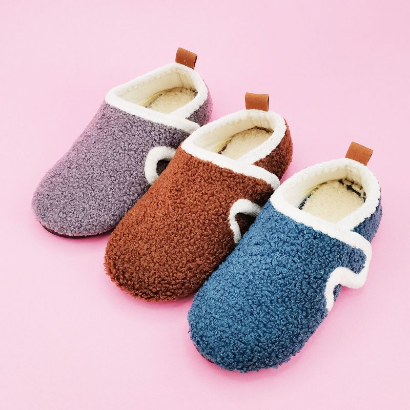 Babypiger Casual Simple Solid Hjemmesko Skridsikker Lette Slip-on Fortykket Fleece Termiske Til Hjemmet