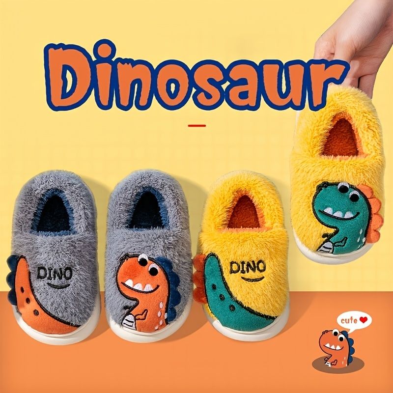 Drenge Piger Casual Hjemmesko Fleece Termisk Tegneserie Dinosaur Print Slip-on Til Vinter Hjem