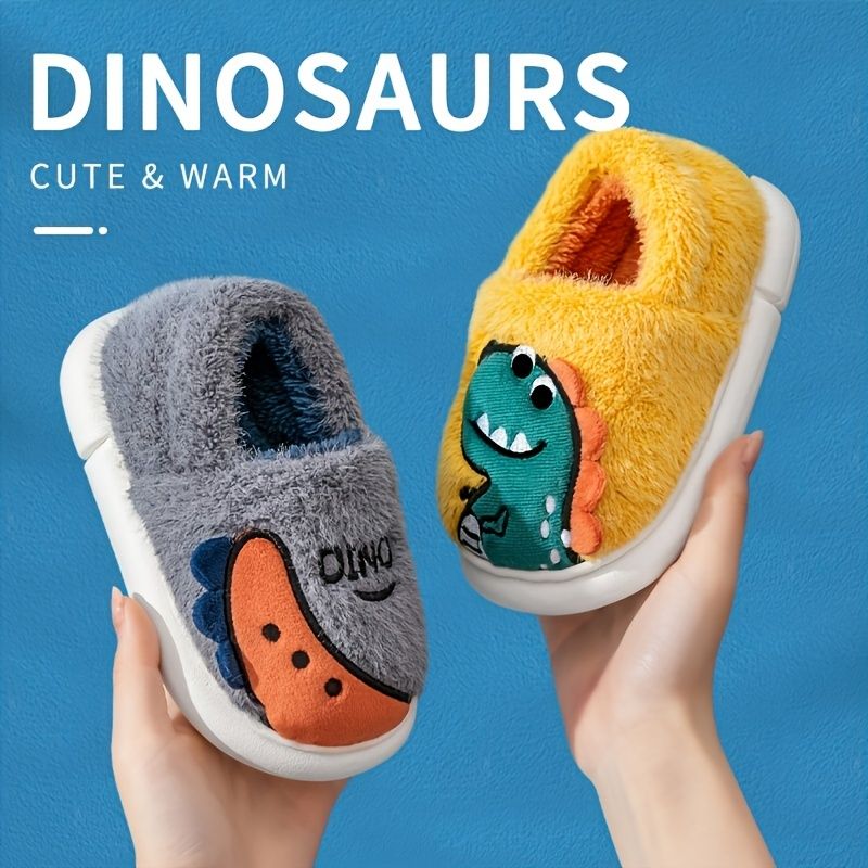 Drenge Piger Casual Hjemmesko Fleece Termisk Tegneserie Dinosaur Print Slip-on Til Vinter Hjem