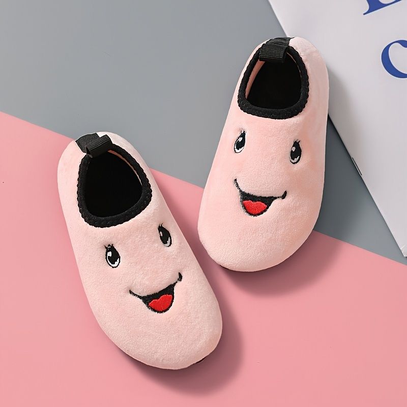 Piger Casual Cartoon Fleece Termiske Hjemmesko Med Smil Ansigt Broderi Skridsikre Slip-on Til Hjemmet