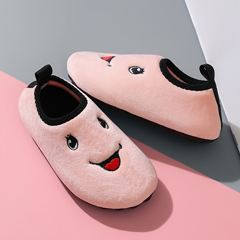 Piger Casual Cartoon Fleece Termiske Hjemmesko Med Smil Ansigt Broderi Skridsikre Slip-on Til Hjemmet