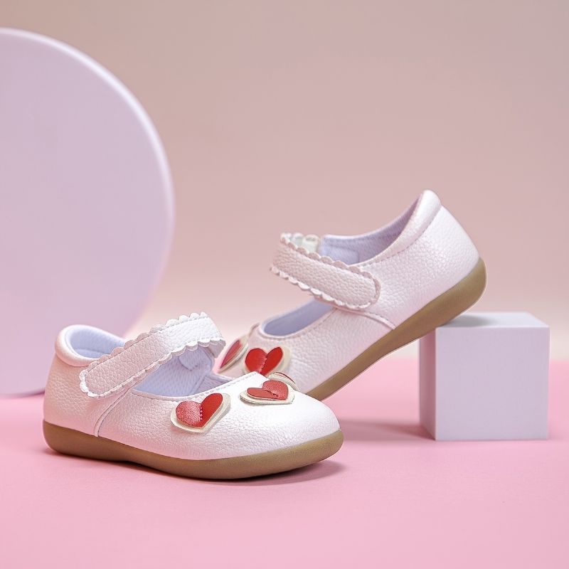 Babypigesko Mary Jane Flats Skridsikker Krogløkke Fastener Hjerte Decor Princess Sko Småbørnssko