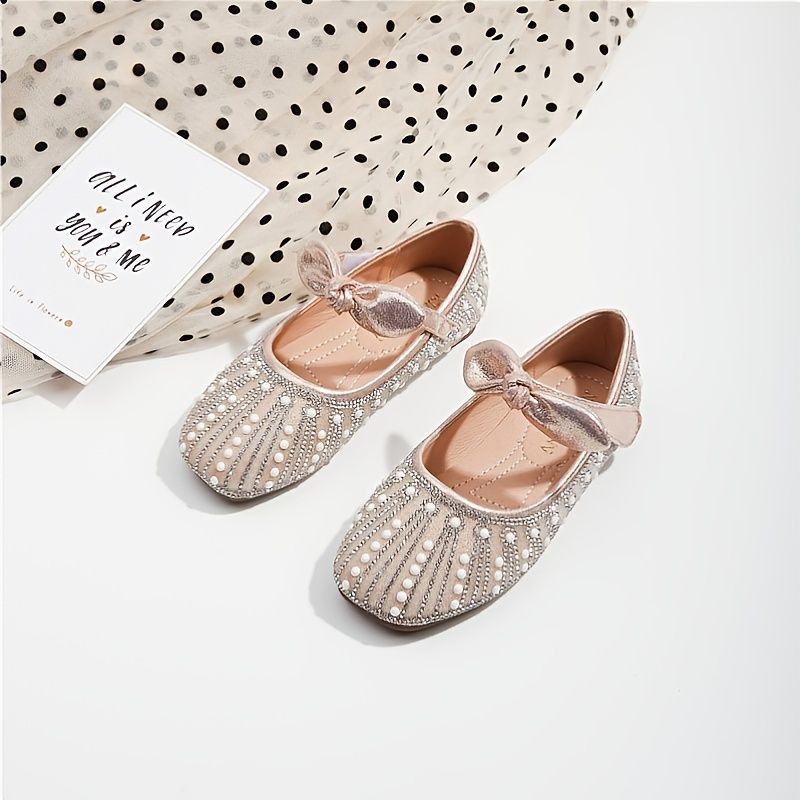 Mary Jane Faux Pearl Bow Soft Sole Sko Til Børn