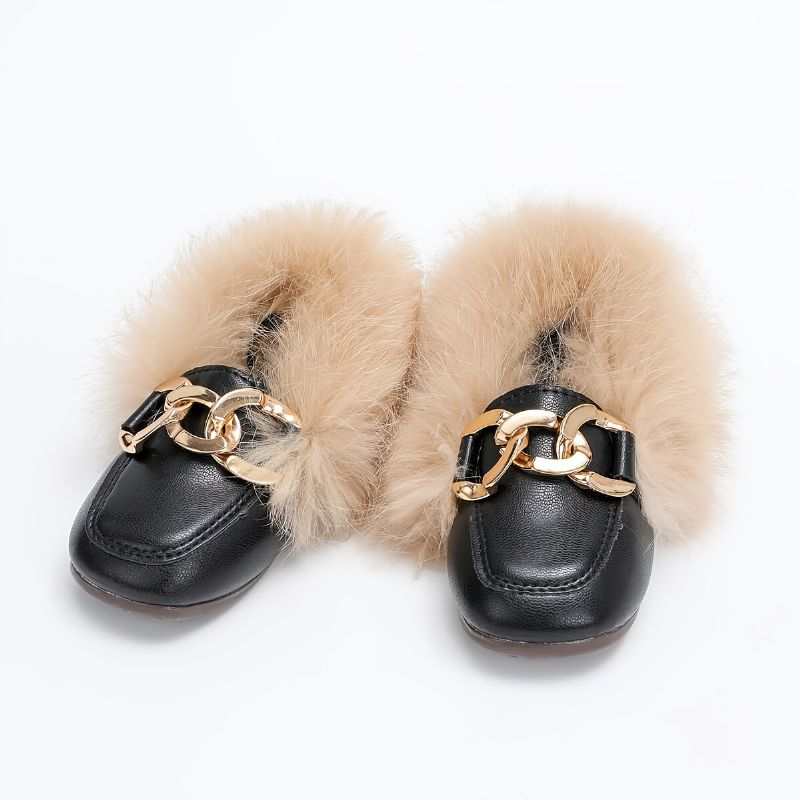 Piger Pu Læder Solid Plush Moccasin Loafers Til Vinter