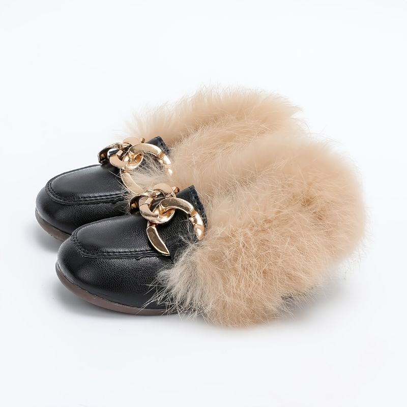 Piger Pu Læder Solid Plush Moccasin Loafers Til Vinter