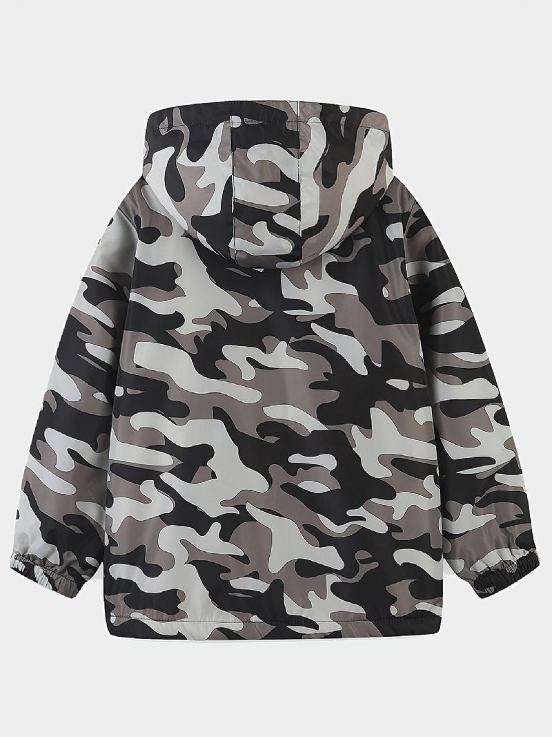 1 Stk Drenge Casual Camouflage Print Lynlås Hættejakke Cardigan Krave Termisk Fleecejakke Til Vinter