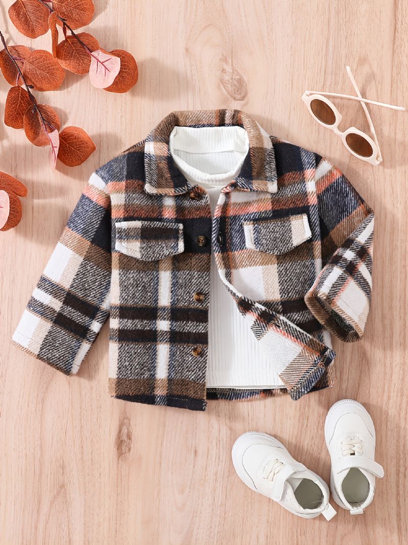 Baby Drenge Jacket Casual Plaid Collared Jakke Med Dobbelte Lommer