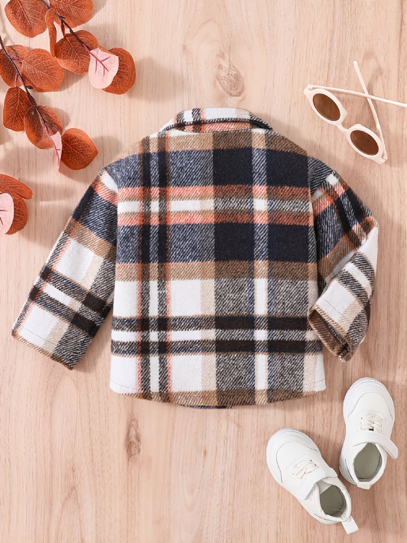 Baby Drenge Jacket Casual Plaid Collared Jakke Med Dobbelte Lommer