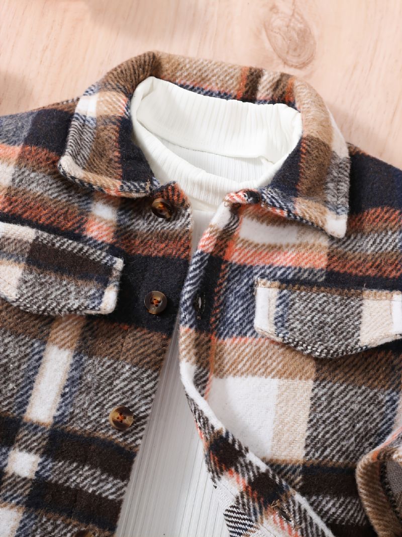 Baby Drenge Jacket Casual Plaid Collared Jakke Med Dobbelte Lommer