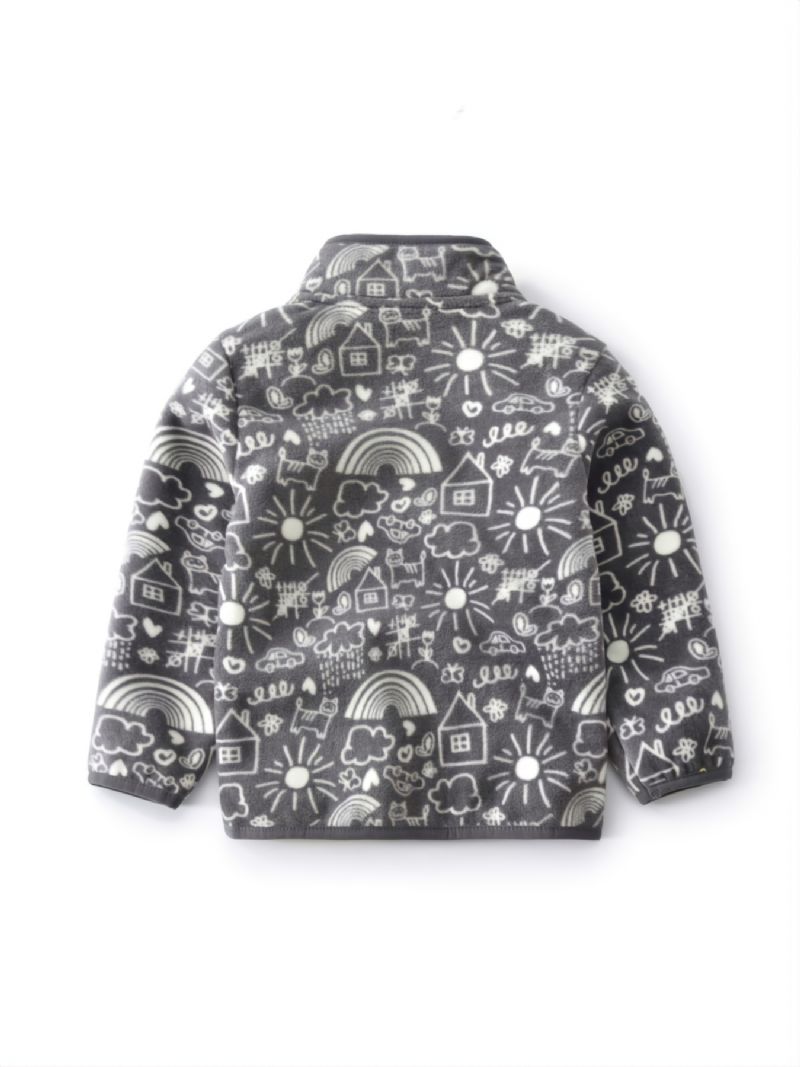 Baby Drenge Stå Krave Lynlås Jakke Langærmet Tegneserie Graffiti Print Fleece Varm Frakke Vinter Børnetøj