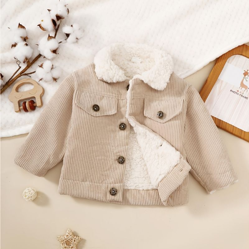 Baby Fløjlsjakke Lapel Button Down Fleece Varm Frakke Vinter Drenge Piger Børn Tøj