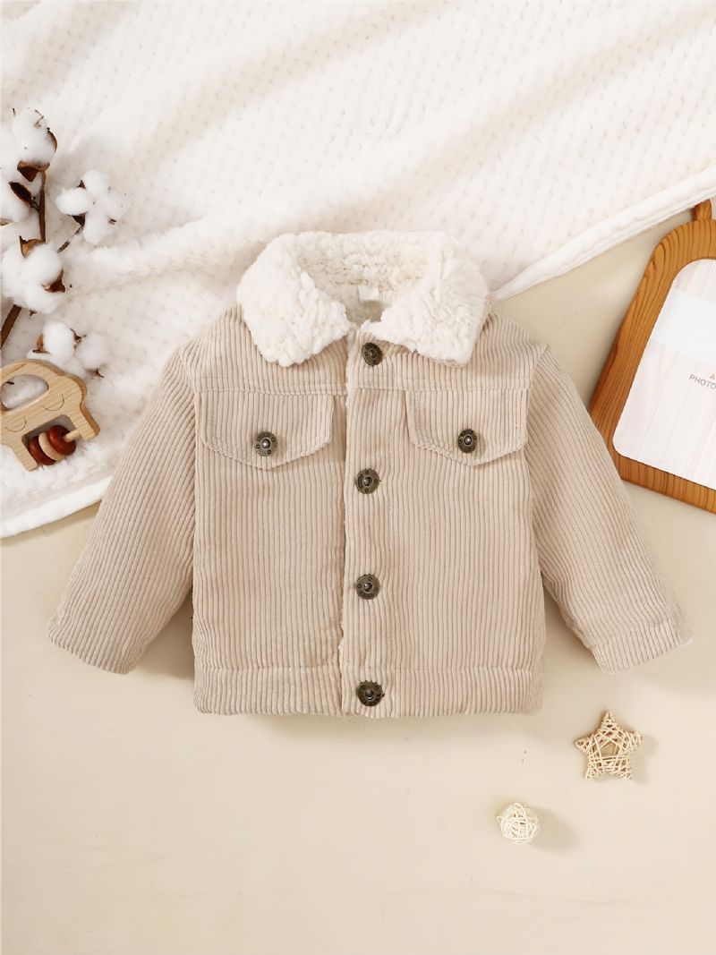 Baby Fløjlsjakke Lapel Button Down Fleece Varm Frakke Vinter Drenge Piger Børn Tøj