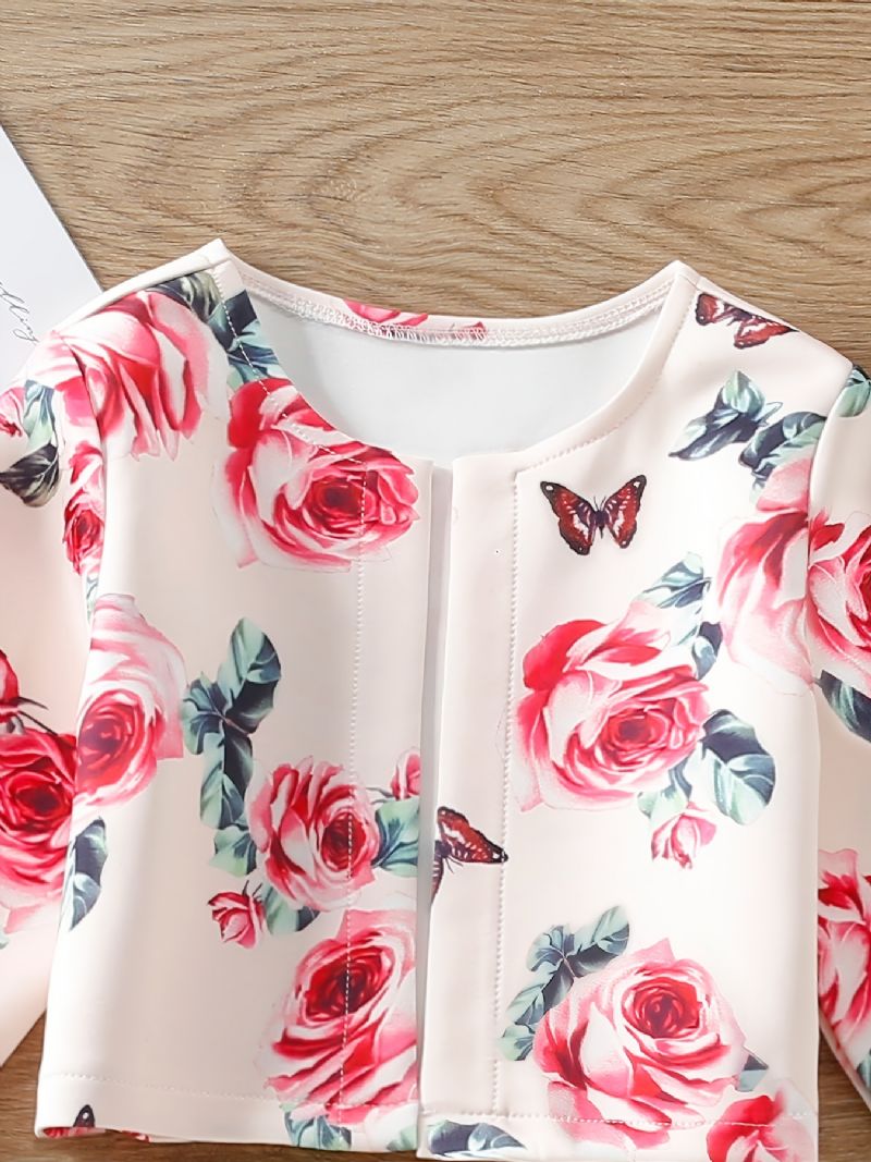 Baby Piger Cardigan Frakke Langærmet Rose Butterfly Print Top Børnetøj