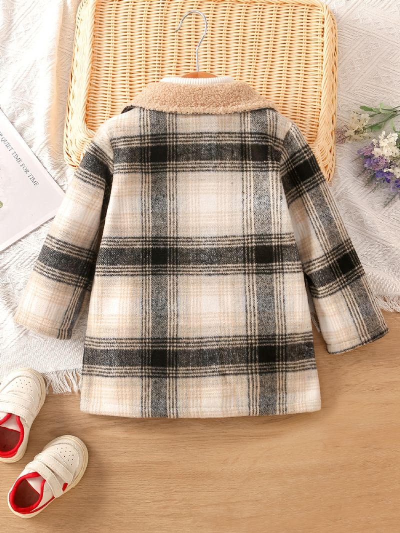 Baby Piger Plaid Jakke Langærmet Lapel Fleece Varm Frakke Vinter