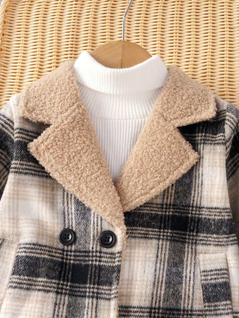 Baby Piger Plaid Jakke Langærmet Lapel Fleece Varm Frakke Vinter