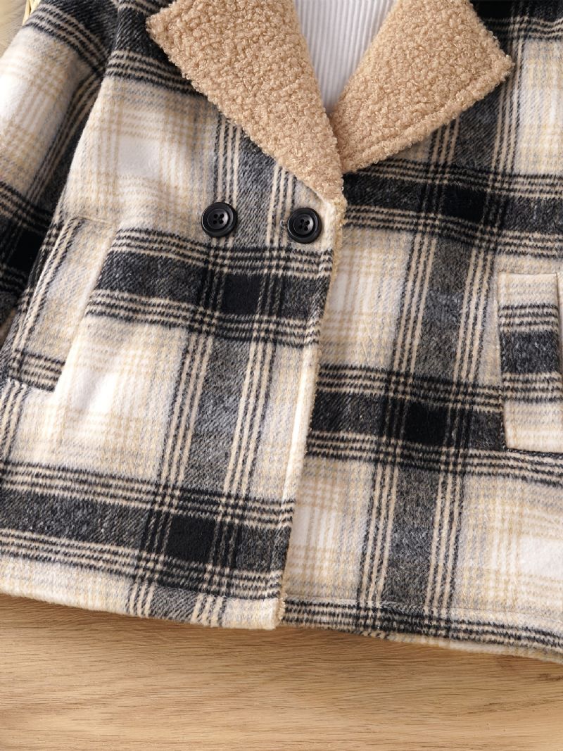 Baby Piger Plaid Jakke Langærmet Lapel Fleece Varm Frakke Vinter