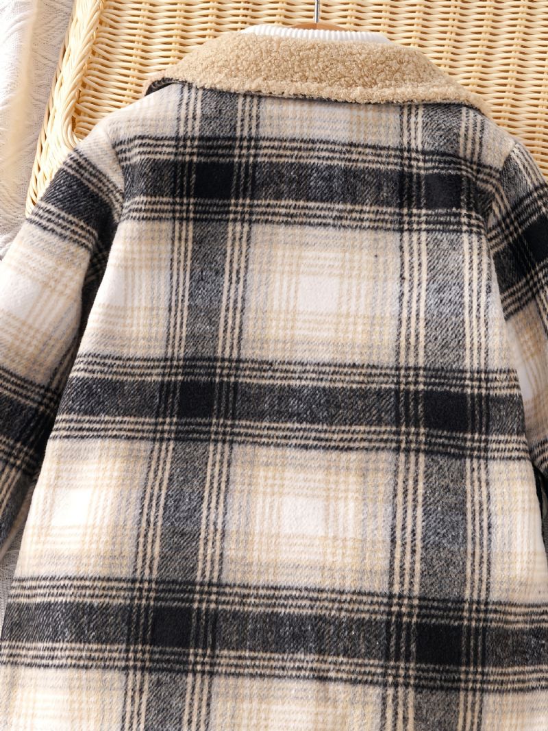 Baby Piger Plaid Jakke Langærmet Lapel Fleece Varm Frakke Vinter