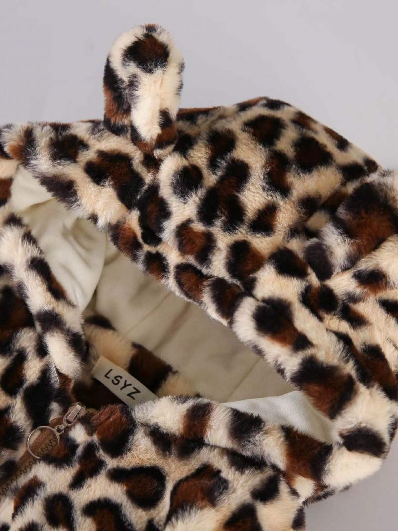 Babypiger Leopard Hættejakke Søde Dyreører Langærmede Lynlås Varm Frakke Børnetøj