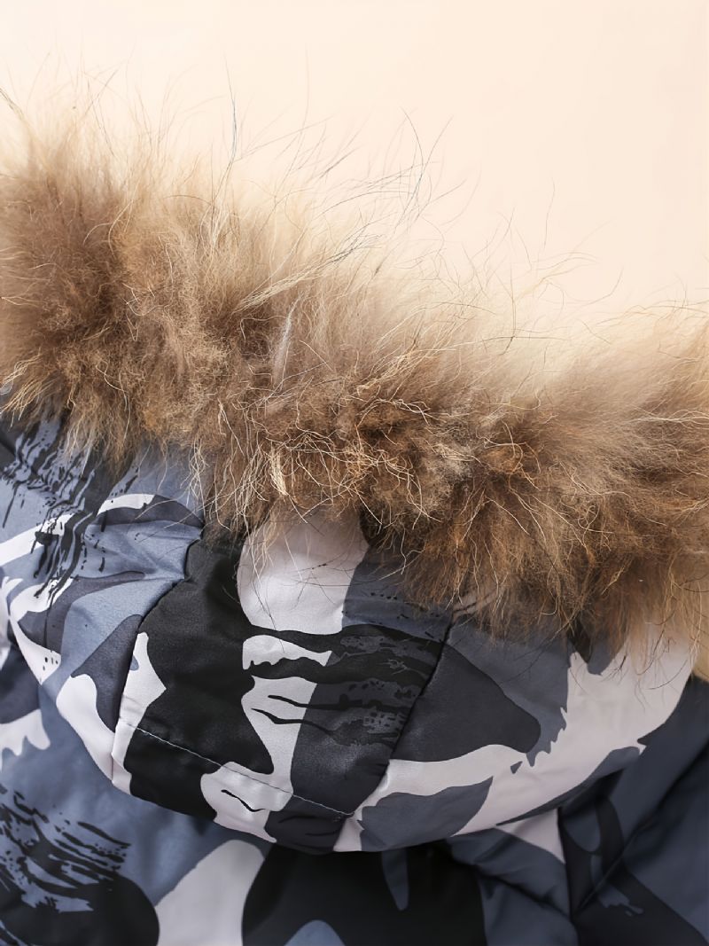 Børn Drenge Camo Mønster Hætte Termisk Puffer Frakke Polstret Overtøj Vinter Nyt Børnetøj