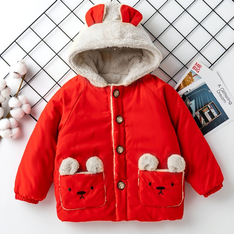 Drenge Bear Broderet Pocket Thick Jacket