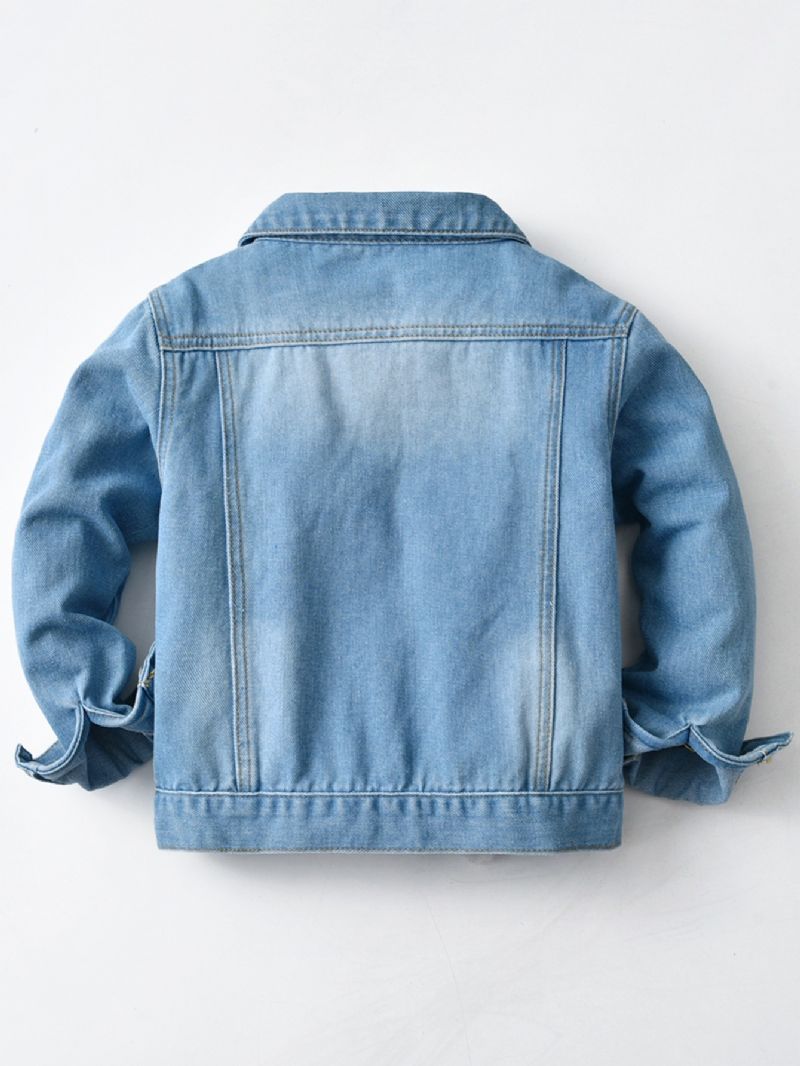 Drenge Solid Denim Langærmet Knapfrakke