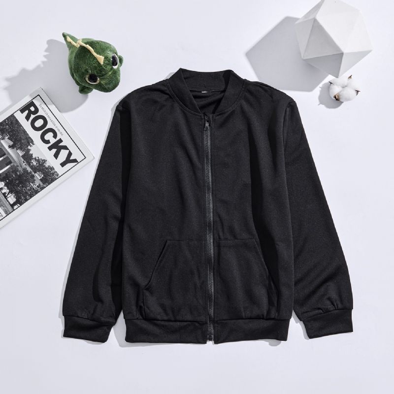 Drenge Solid Zip Front Sweatshirt Frakke