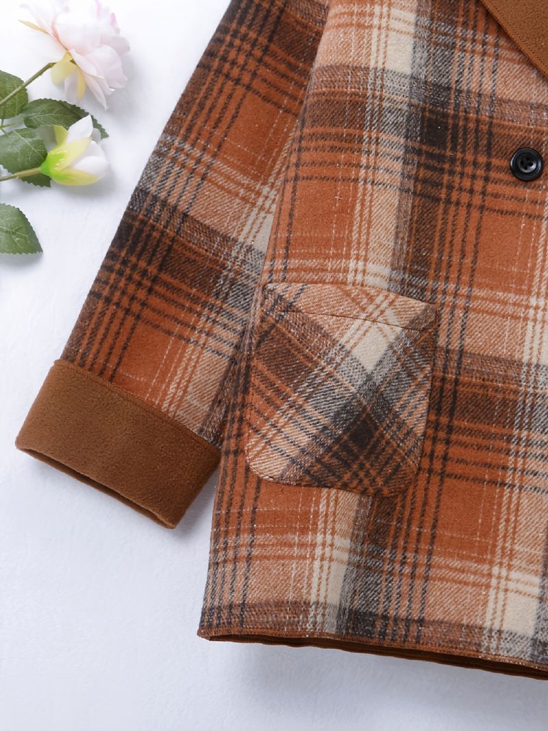 Efterår Vinter Piger Mode Vintage Plaid Termisk Jakke Frakke