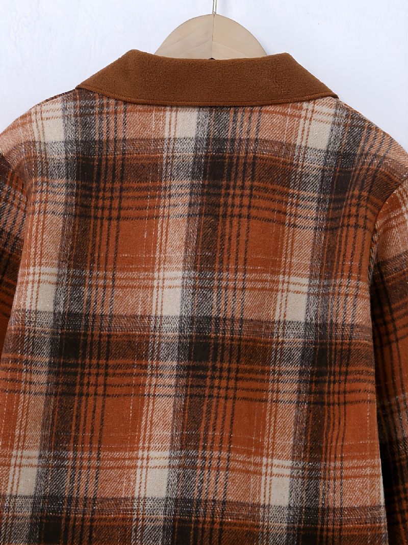 Efterår Vinter Piger Mode Vintage Plaid Termisk Jakke Frakke