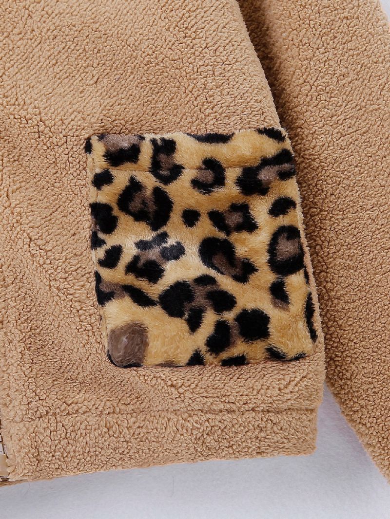 Langærmet Plysfrakke Med Leopardprint Til Piger