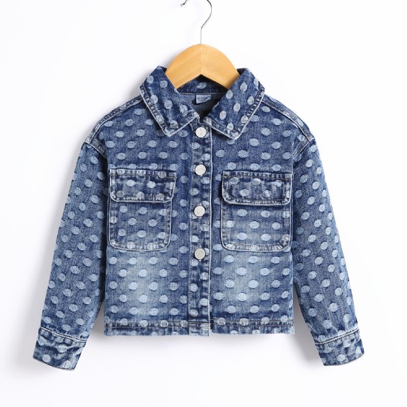 Piger Denimjakke Lapel Button Ripped Print Frakke Børnetøj