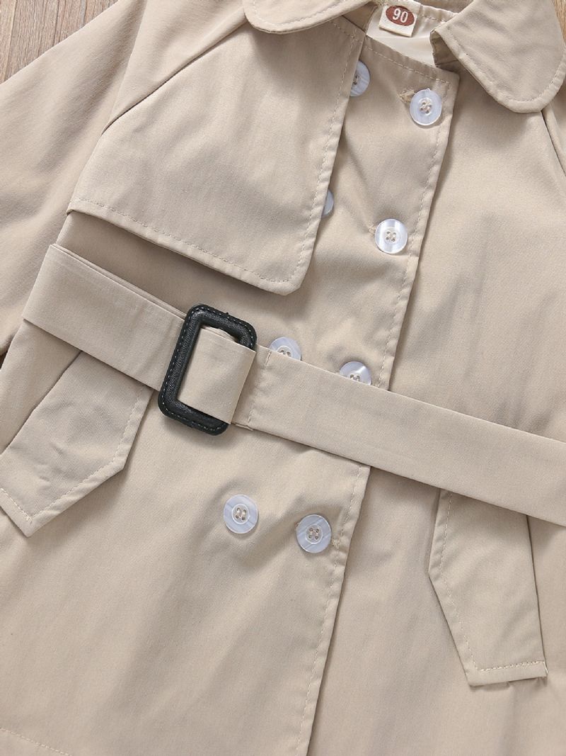 Piger Khaki Vintage Lapel Dobbeltradet Lang Trench Frakke