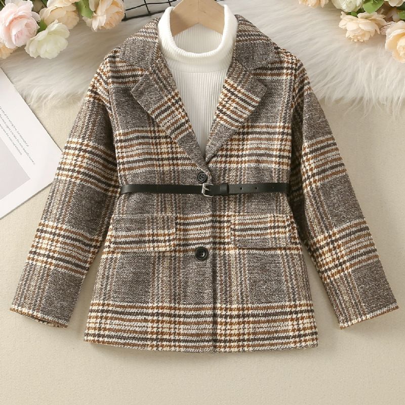 Pigers Britisk Stil Lapel Uld Plaid Blazer