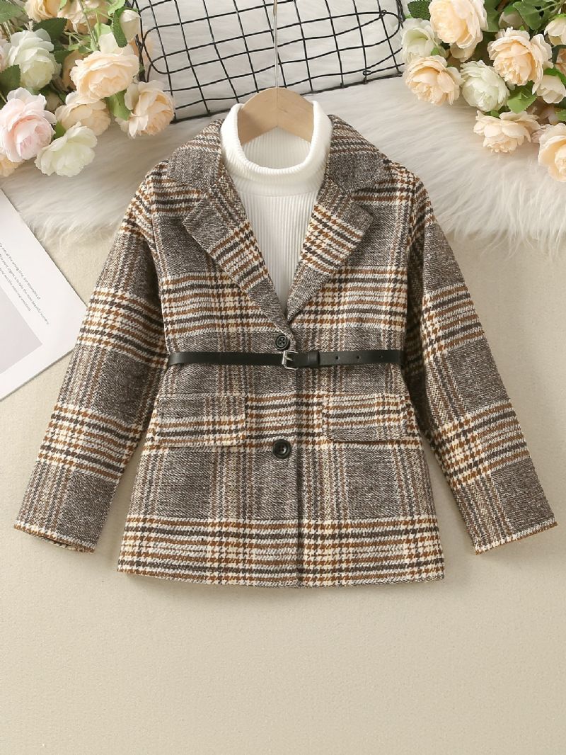 Pigers Britisk Stil Lapel Uld Plaid Blazer