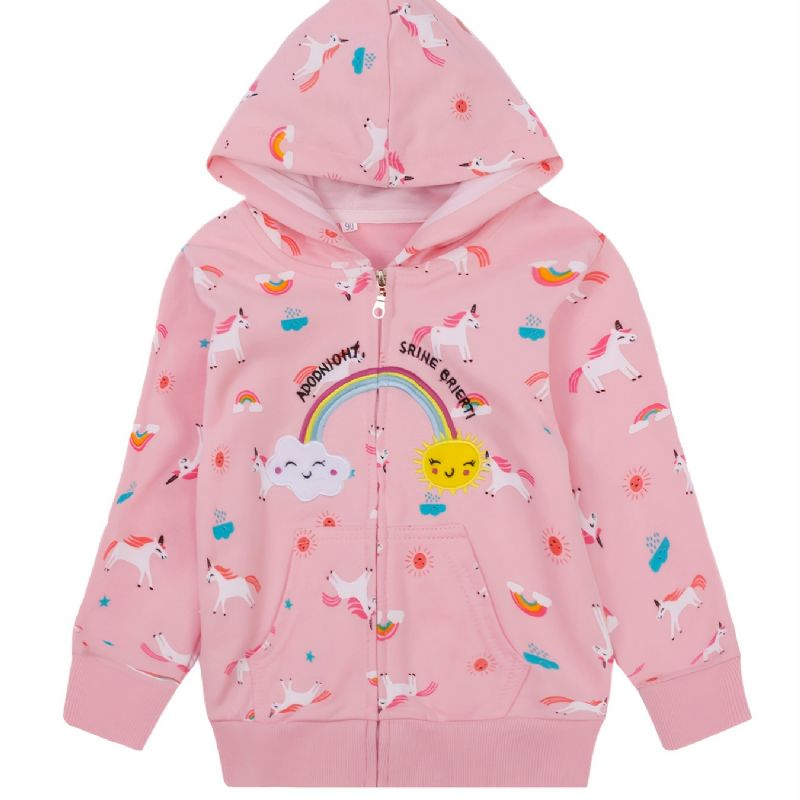 Popshion Toddler Piger Rainbow Sun Unicorn Varm Hættejakke Med Lynlås