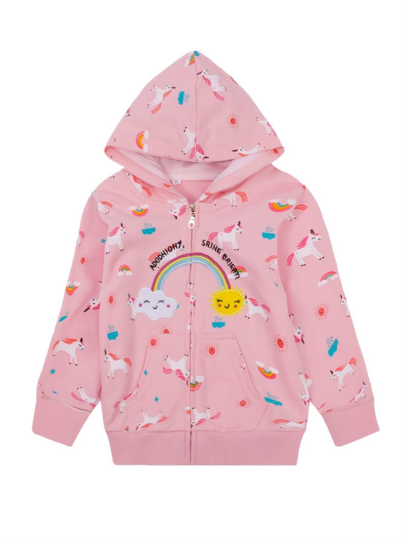 Popshion Toddler Piger Rainbow Sun Unicorn Varm Hættejakke Med Lynlås