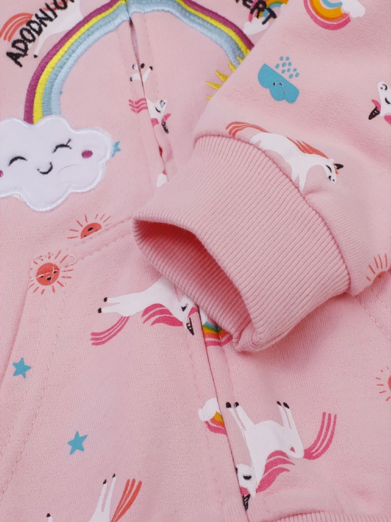 Popshion Toddler Piger Rainbow Sun Unicorn Varm Hættejakke Med Lynlås