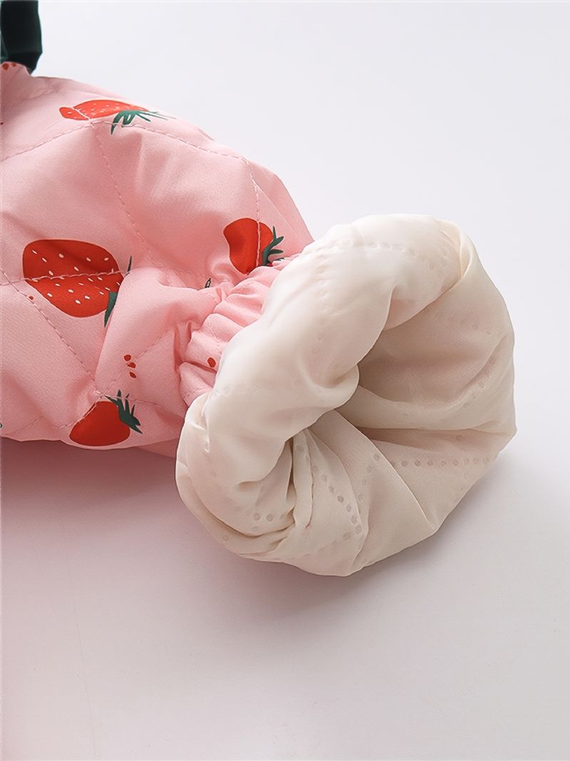 Småbørn Baby Piger Fleece Varm Pufferfrakke Strawberry Print Knap Reversjakke