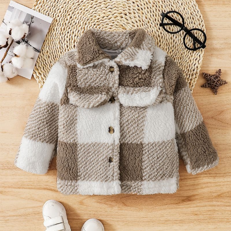 Toddler Baby Piger Jakke Lapel Plaid Button Warm Frakke