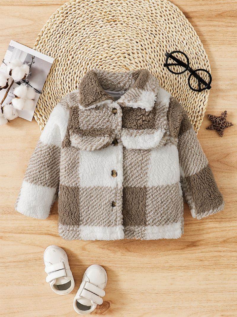 Toddler Baby Piger Jakke Lapel Plaid Button Warm Frakke